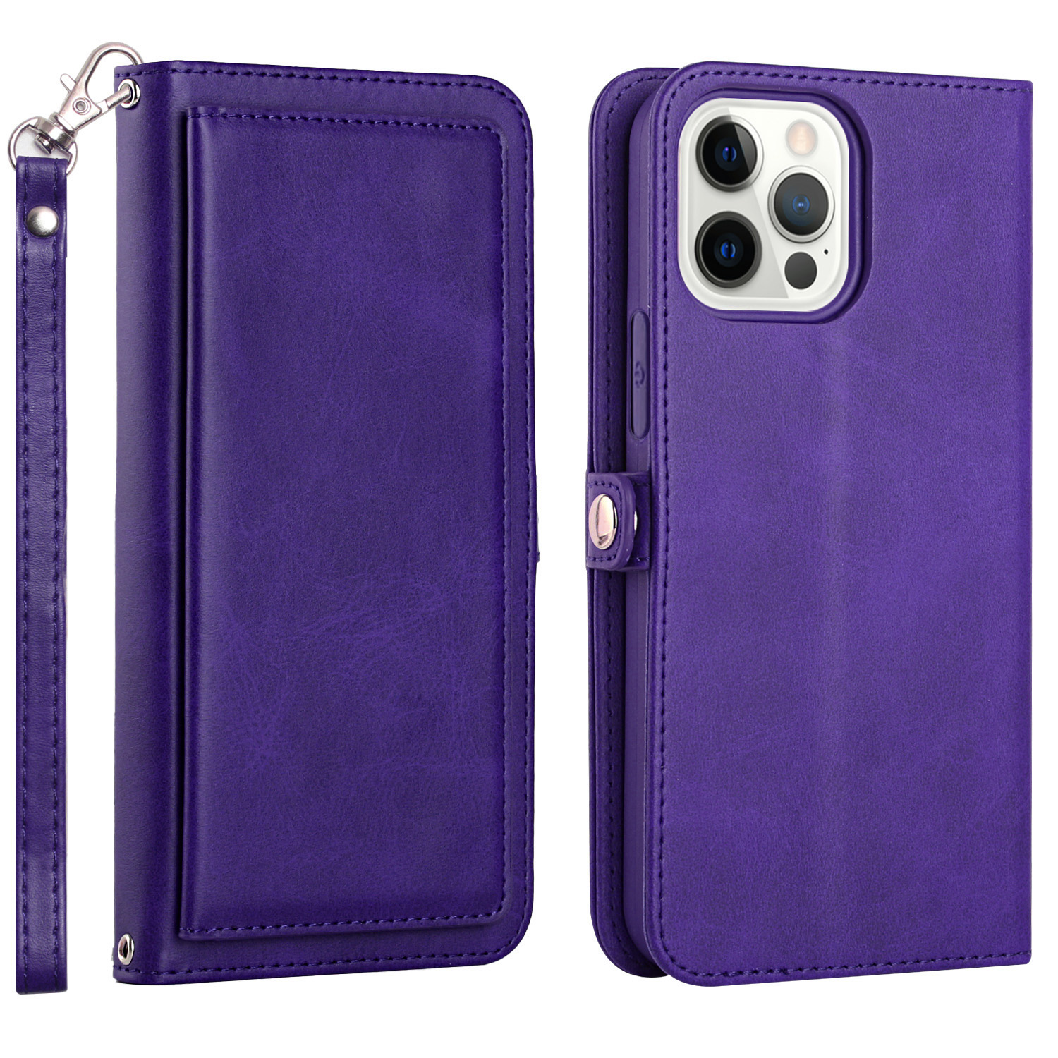 Premium PU Leather WALLET Case with Card Slots for iPhone 14 Pro [6.1] (Purple)
