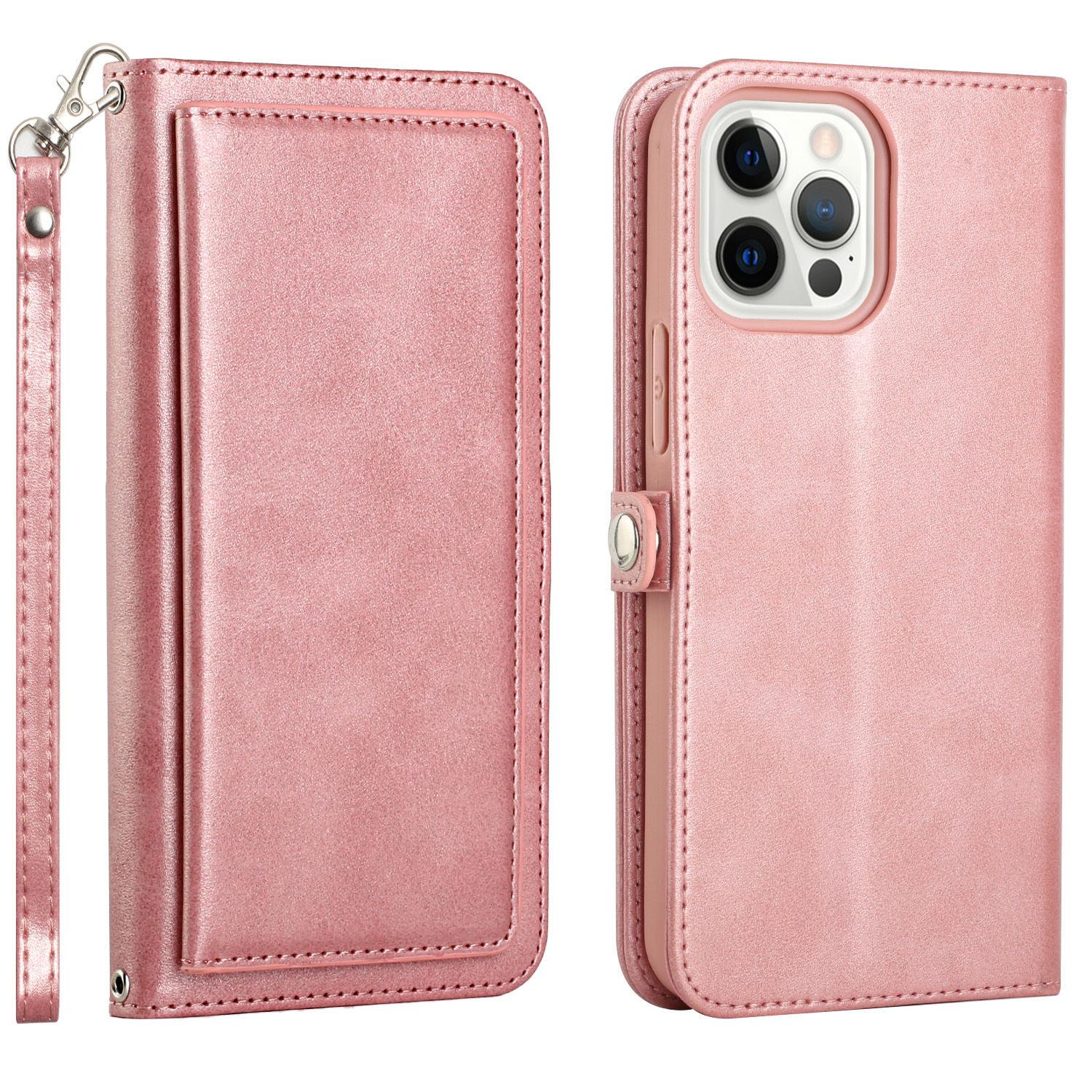 Premium LEATHER WALLET Cover Case with Card Slot for iPhone 14 Pro Max (Pink)
