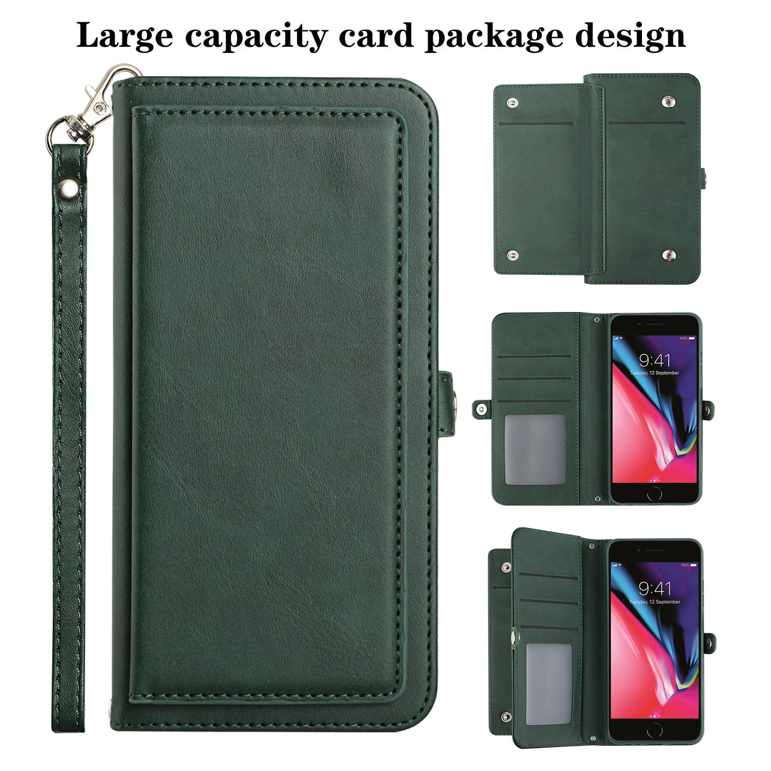 Premium PU LEATHER Folio Wallet Front Cover Case with Card Holder Slots and Wrist Strap for Apple