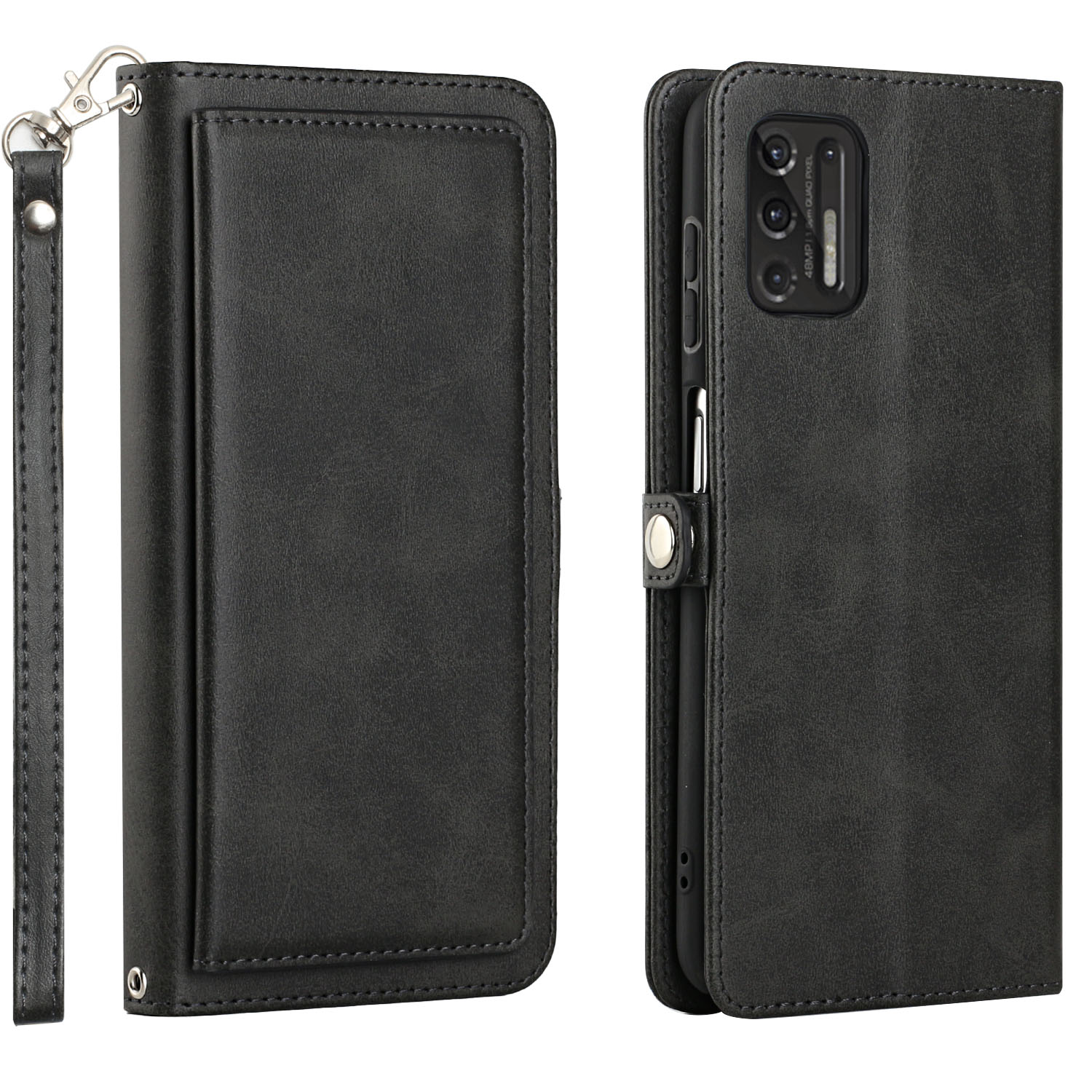 Premium PU Leather Folio WALLET Front Cover Case with Card Holder Slots and Wrist Strap for Motorola