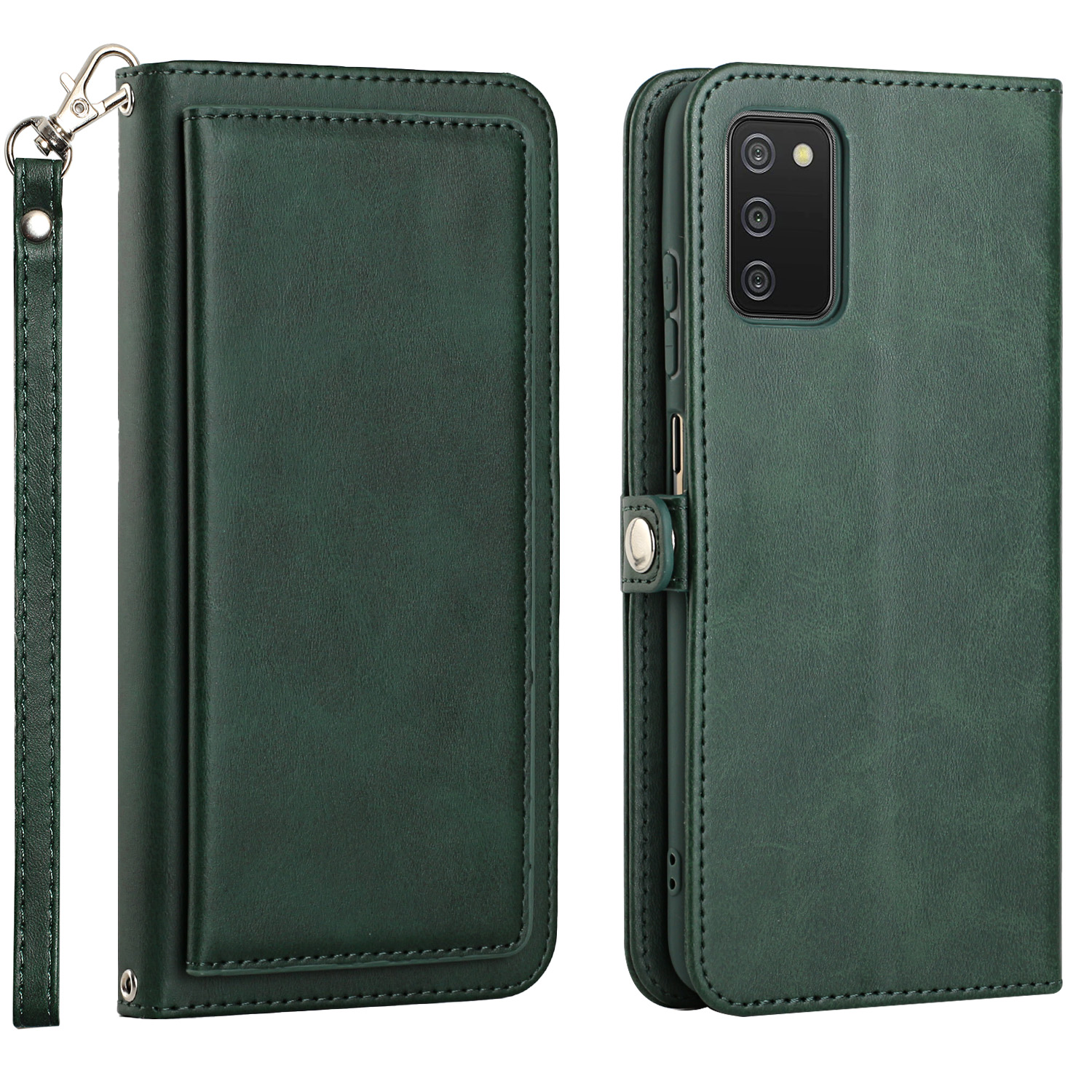 Premium PU Leather Folio WALLET Front Cover Case for Galaxy A02s (Green)