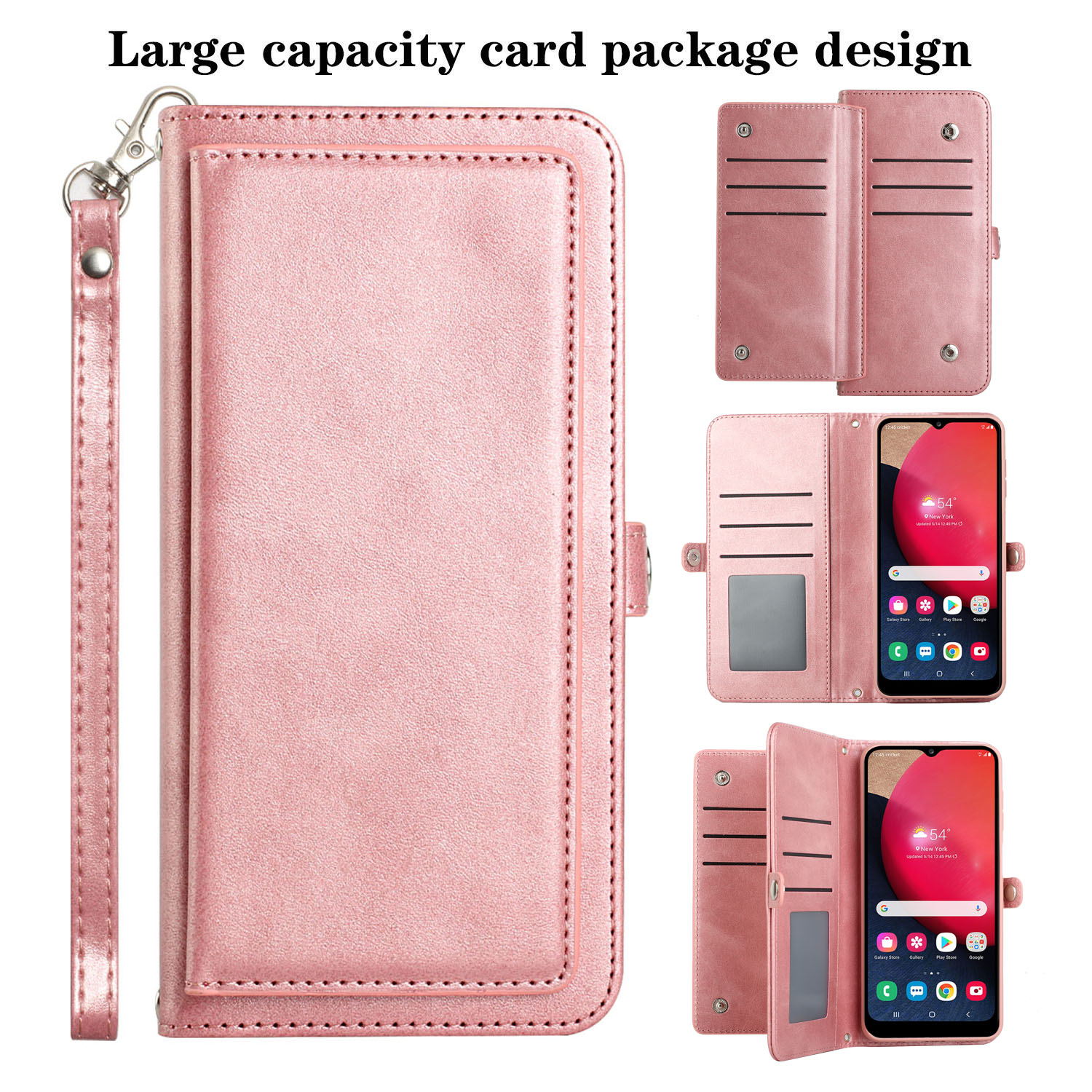 Premium PU Leather Folio WALLET Front Cover Case for Galaxy A03 Core (Pink)