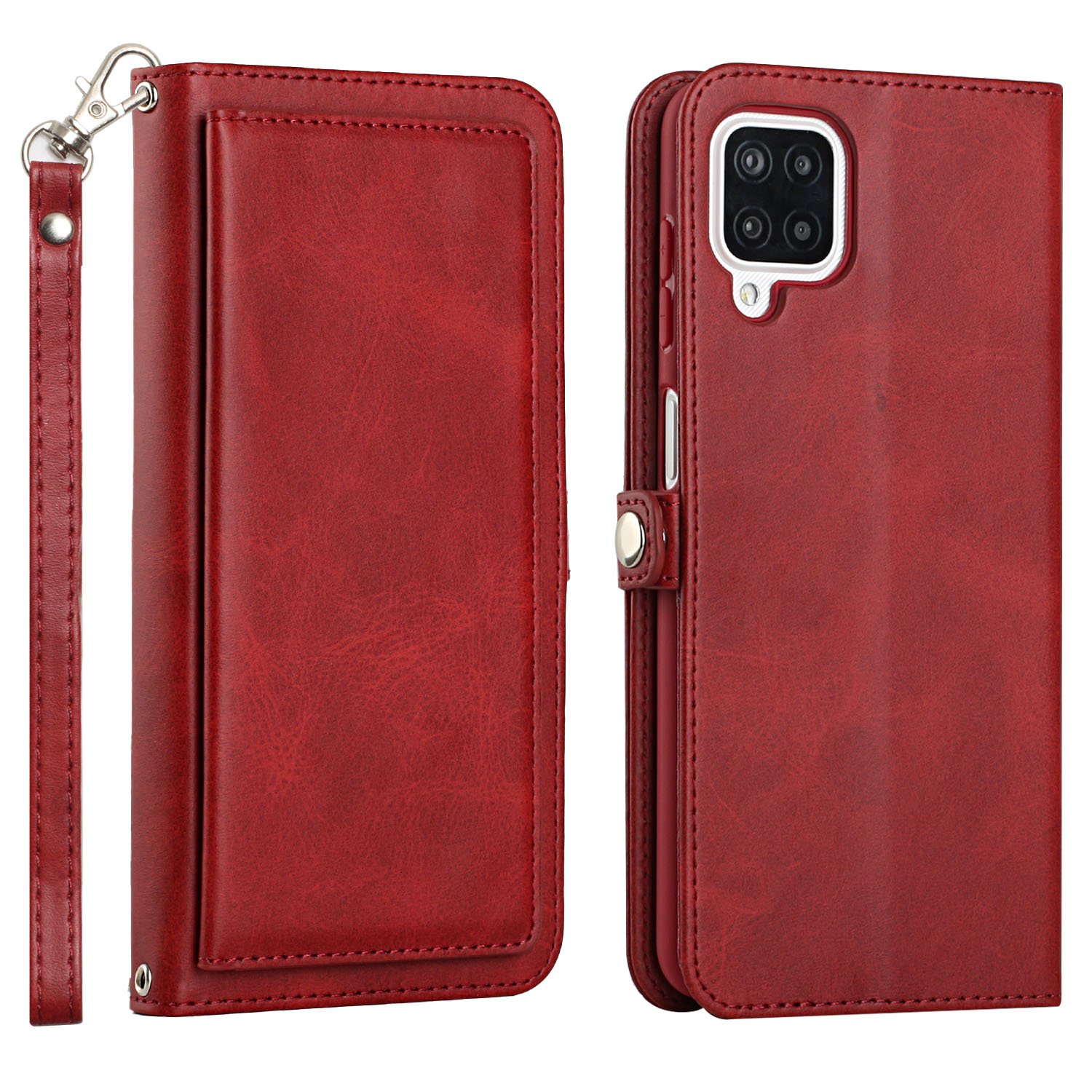 Premium PU Leather Folio WALLET Front Cover Case for Galaxy A12 (Red)