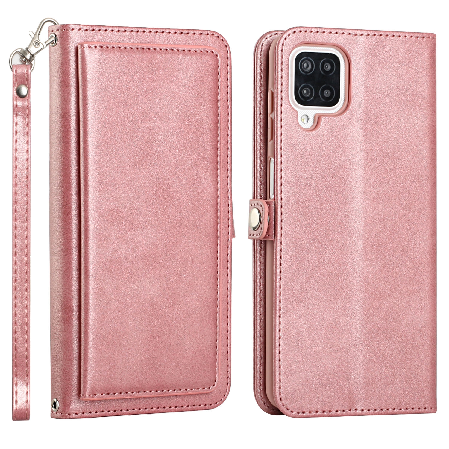 Premium PU Leather Folio WALLET Front Cover Case for Galaxy A12 (Rose Gold)