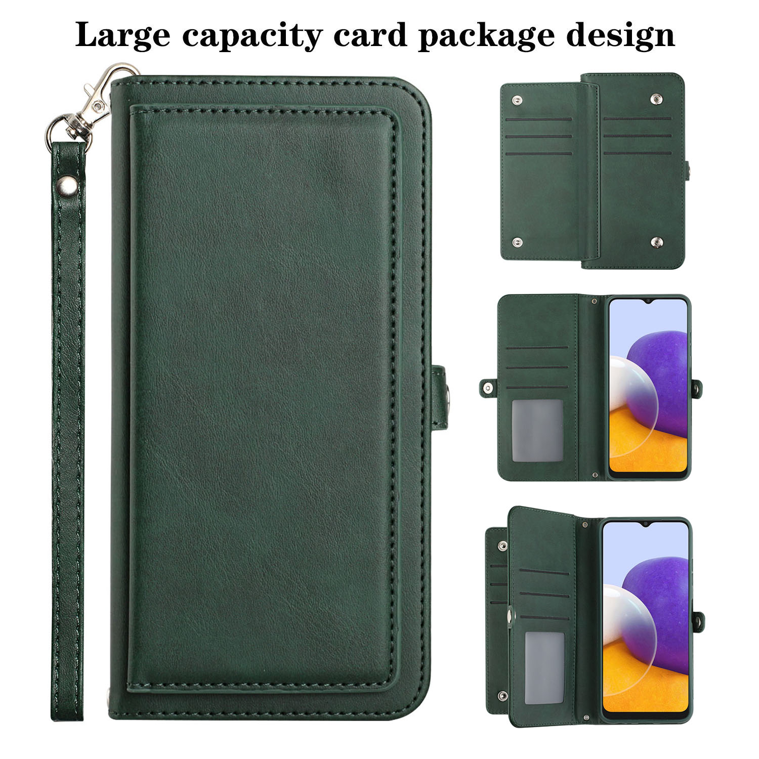 Premium PU Leather Folio WALLET Front Cover Case for Galaxy A22 5G (Green)