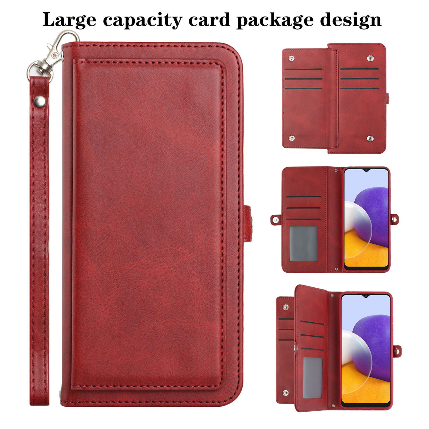 Premium PU Leather Folio WALLET Front Cover Case for Galaxy A22 4G (Red)