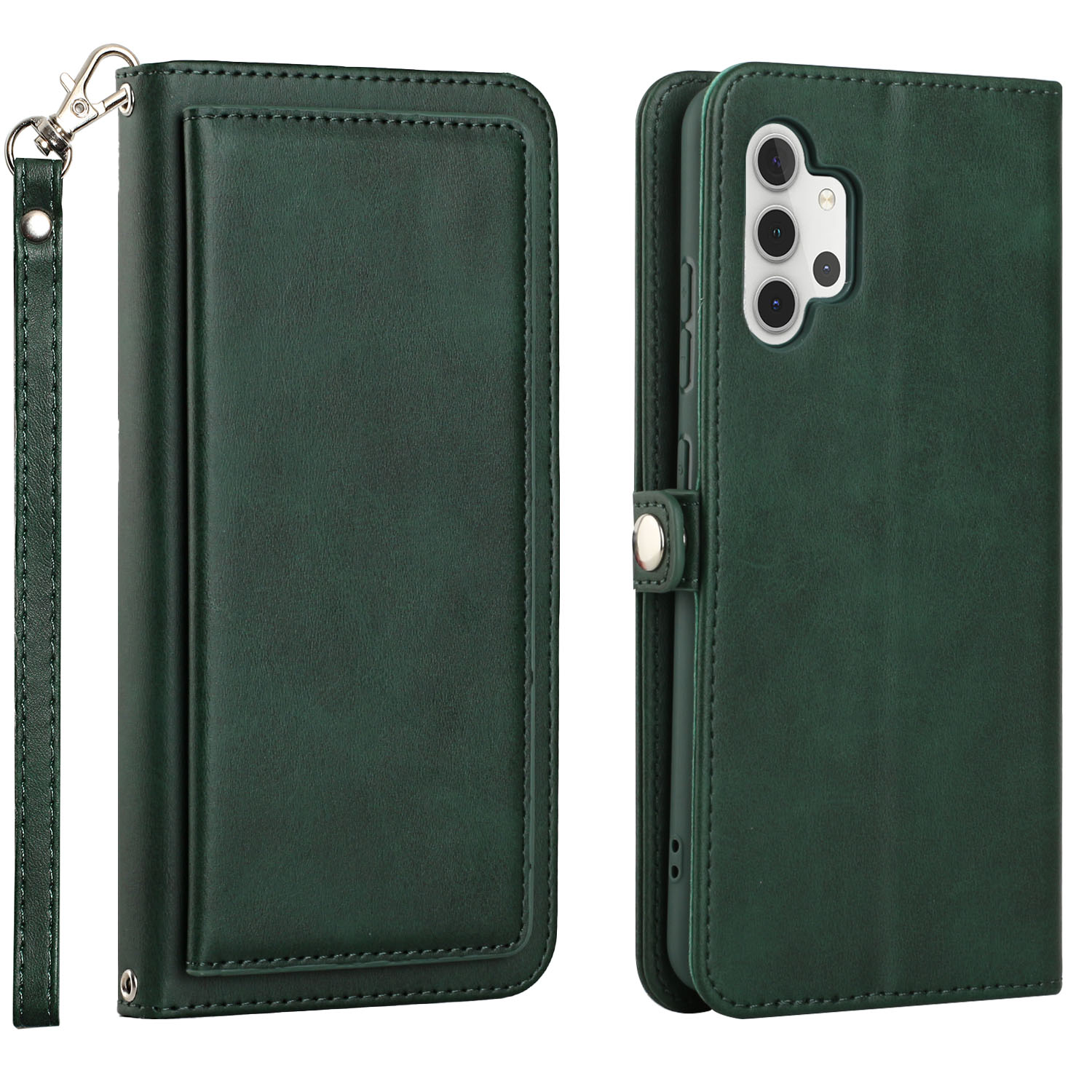 Premium PU Leather Folio WALLET Front Cover Case for Galaxy A32 4G (Green)