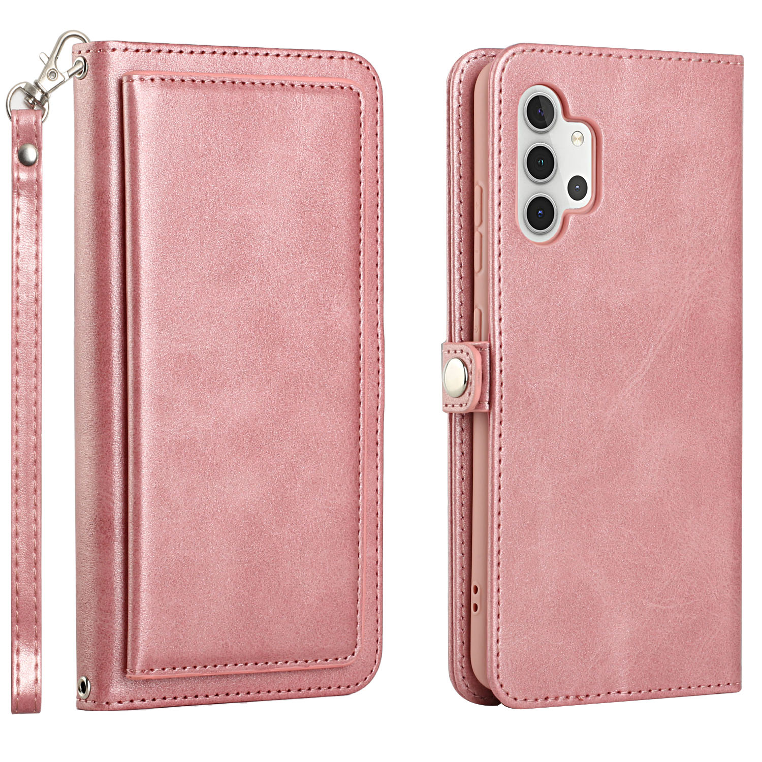 Premium PU Leather Folio WALLET Front Cover Case for Galaxy A32 4G (Pink)