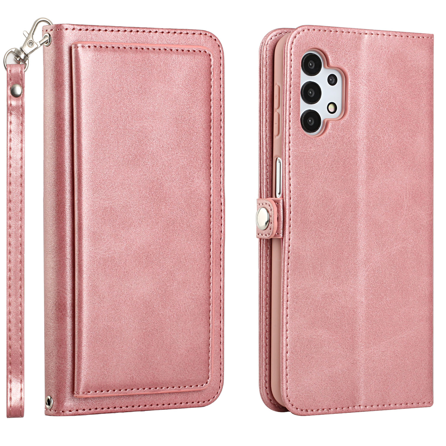 Premium PU Leather Folio WALLET Front Cover Case for Galaxy A32 5G (Rose Gold)