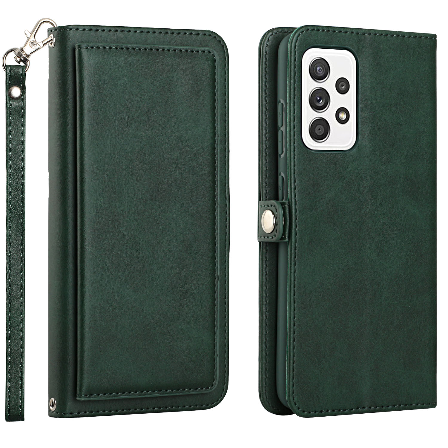 Premium PU Leather Folio WALLET Front Cover Case for Galaxy A52 5G (Green)