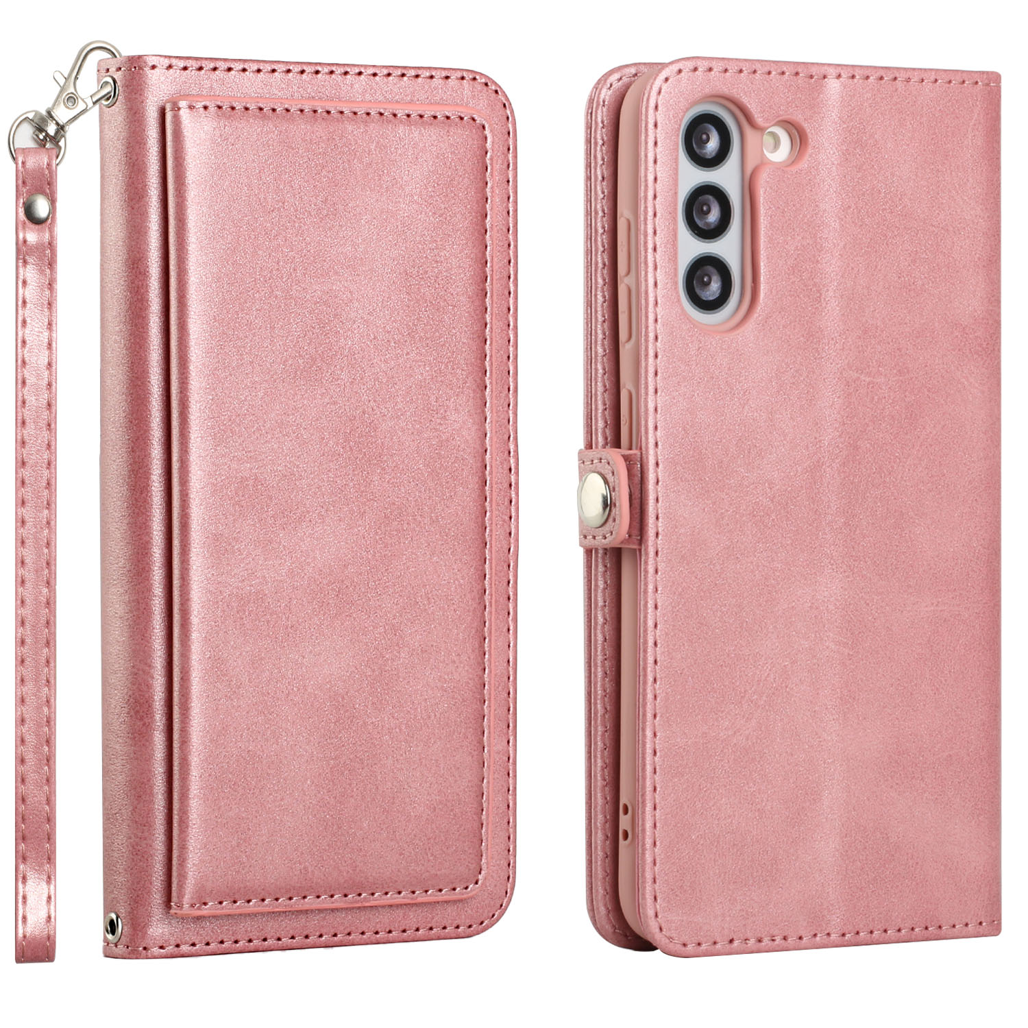 Premium PU Leather Folio WALLET Front Cover Case for Galaxy S21 FE (Pink)