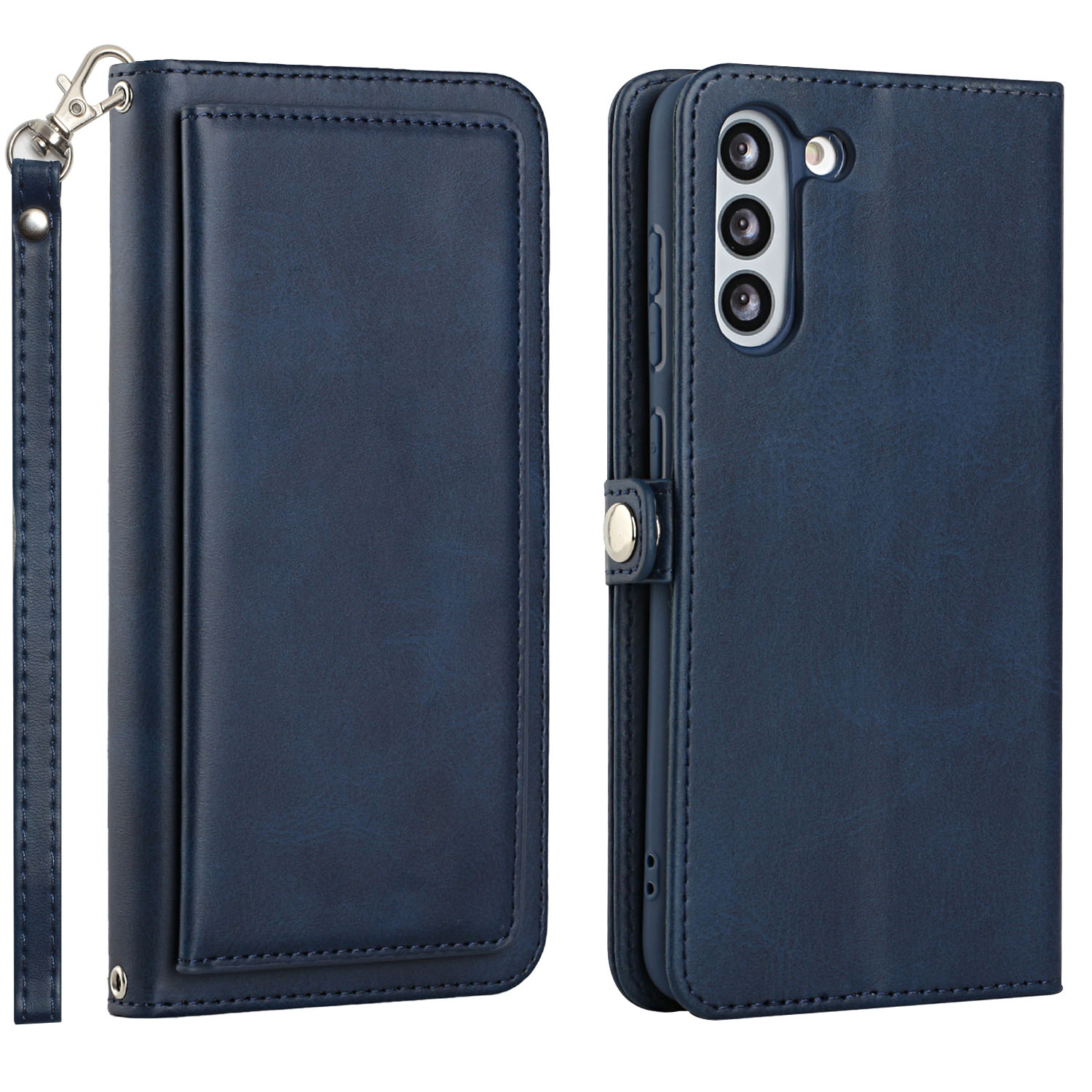 Premium PU Leather Folio WALLET Front Cover Case for Galaxy S21 FE (Blue)
