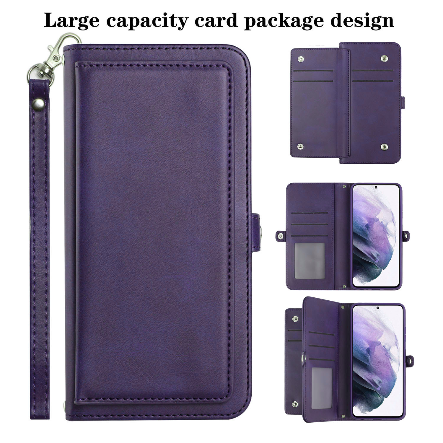 Premium PU Leather Folio WALLET Front Cover Case with Card Slots Galaxy S22 5G (Purple)
