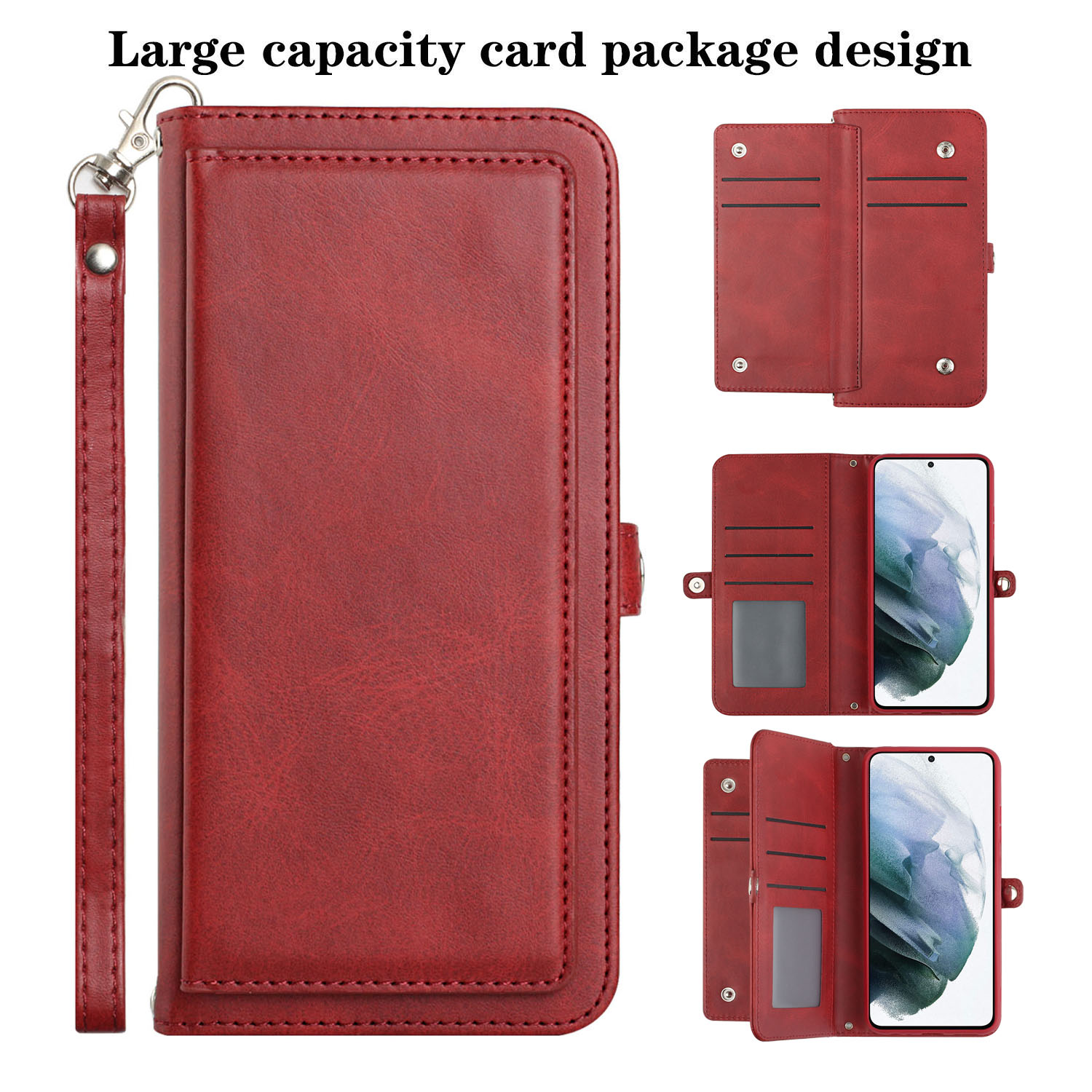 Premium PU Leather Folio WALLET Front Cover Case with Card Slots Galaxy S22 5G (Red)
