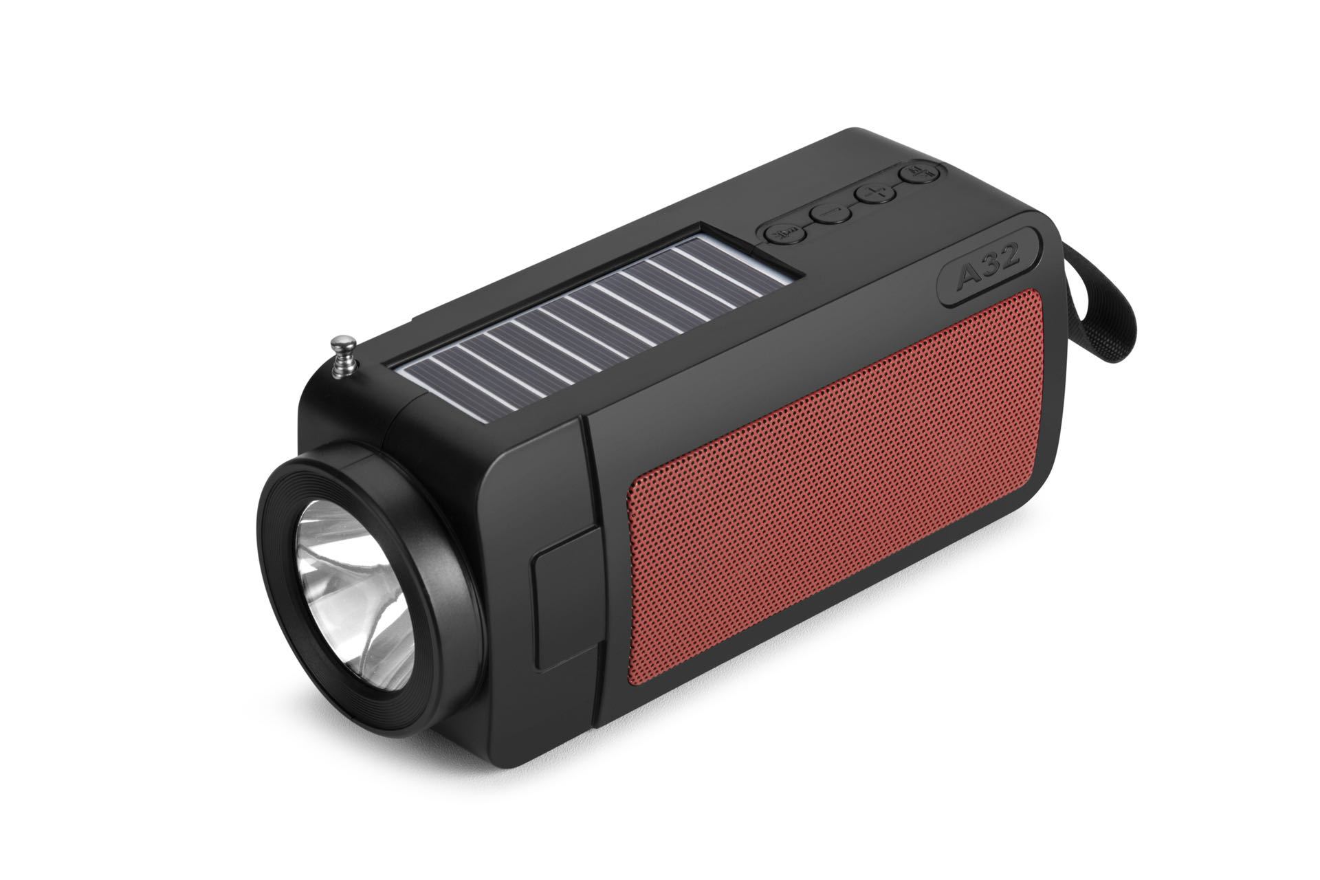 Outdoor Flashlight FM Radio Bluetooth Speaker With SOLAR Panel YG-A32 (Red)