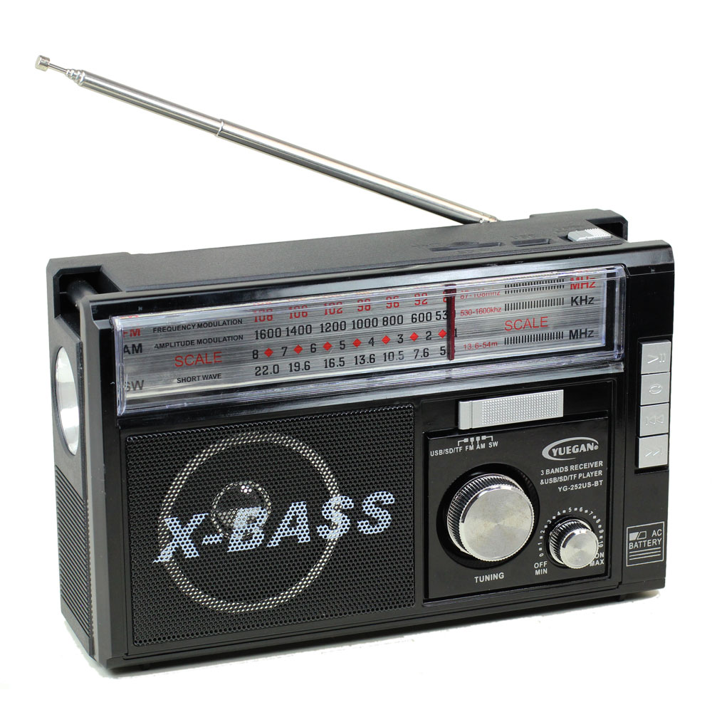 Classic AM FM Radio Portable Bluetooth Speaker With Flashlight YG252US (Black)
