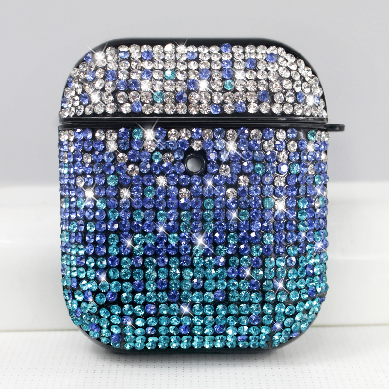 Rhinestone Gradient Bling Glitter Sparkle Diamond Crystal Case for Apple Airpods 1 / 2 (Blue)
