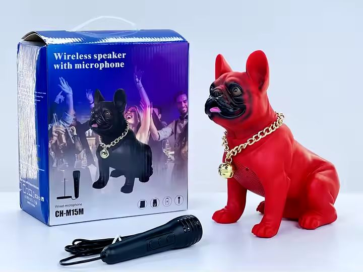 French Bulldog Bluetooth Speaker with Mic - Powerful Sound, Unique Design for Phone (RED)