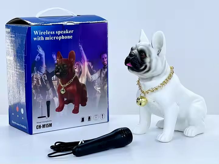 French BullDOG Bluetooth Speaker with Mic - Powerful Sound, Unique Design for Phone (White)