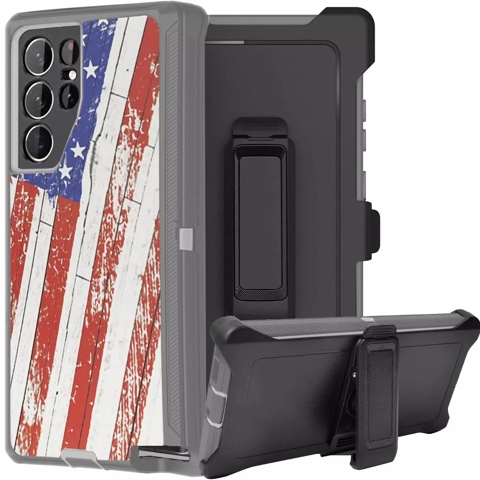 Premium Camo USA FLAG Heavy Duty Case w/Belt Clip for Samsung Galaxy S25 Ultra 5G