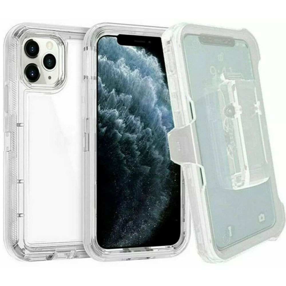 Heavy Duty Armor Robot Case w/Belt Clip for iPhone 16 Pro Max, Clear, Military Drop Protection