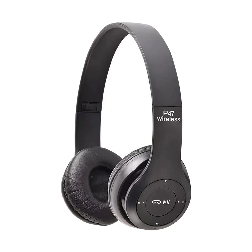 Wireless Bluetooth Over-Ear HEADPHONES: Lightweight, Stylish P47 for Universal Cell Phones (Black)