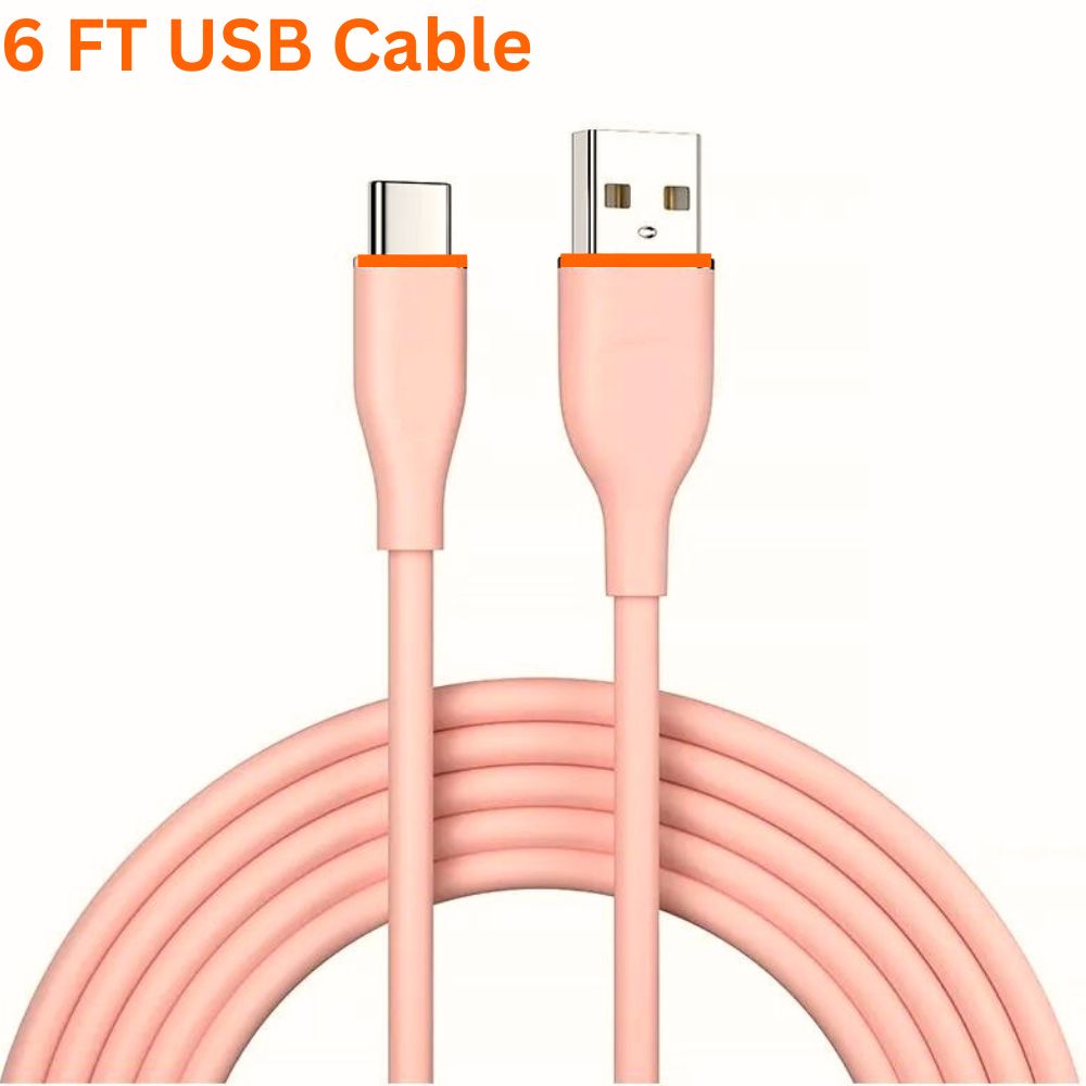6ft Type-C to USB Cable: Heavy-Duty, Flexible, Tangle-Free Charging Cord for Phones (Pink)