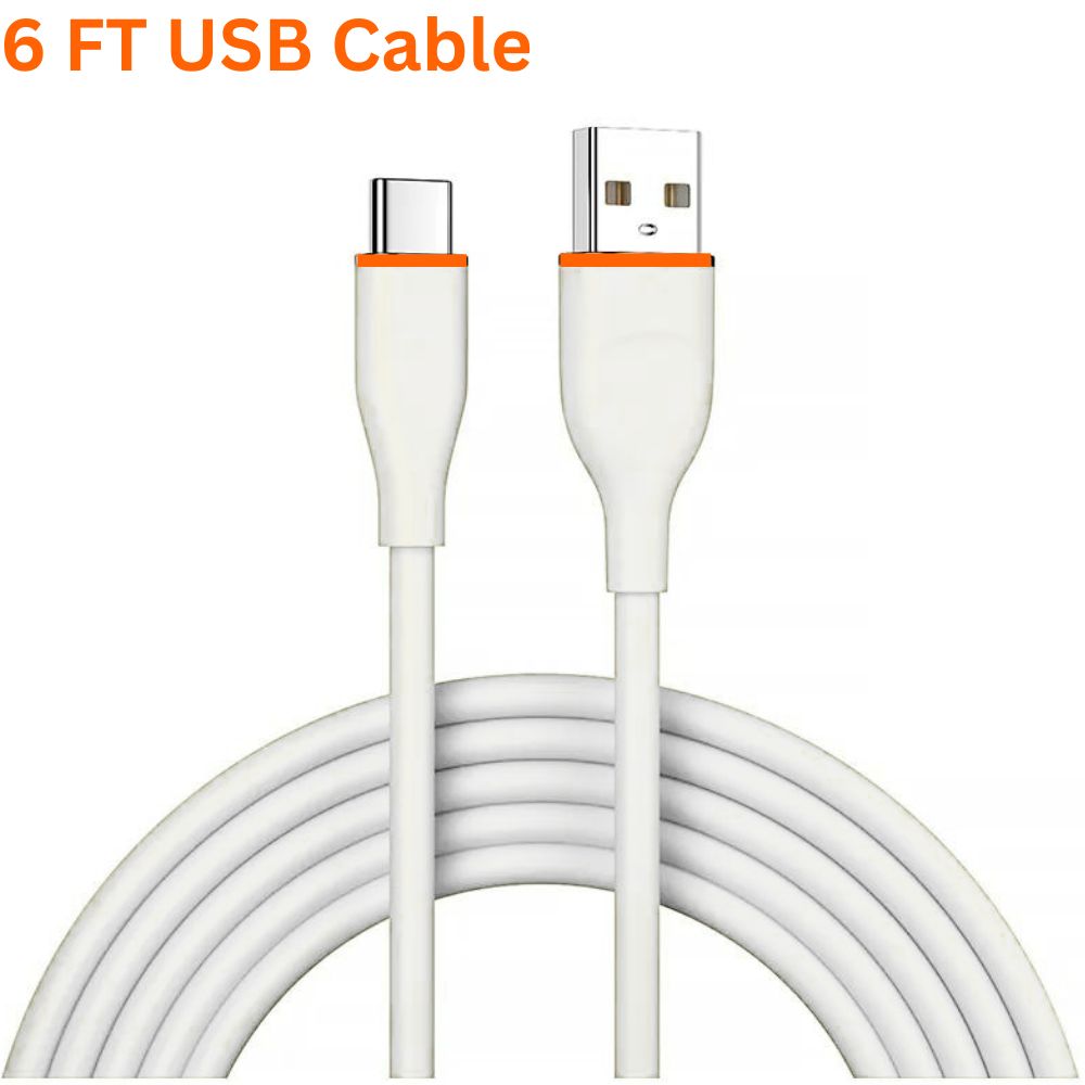 6FT Type-C USB Cable: Heavy-Duty, Flexible, Tangle-Free Charging Cord for Phones (White)